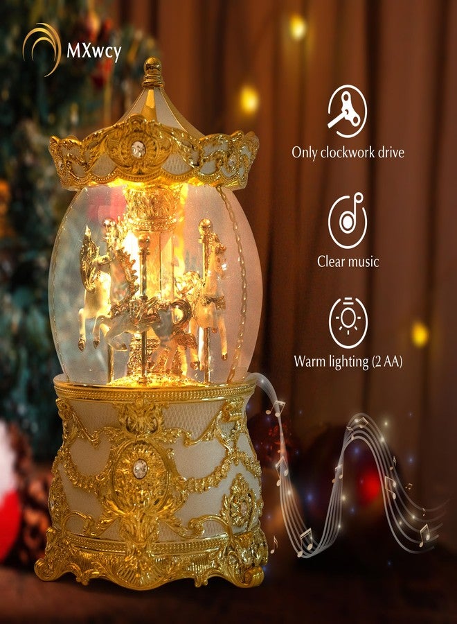 MXwcy Carousel Music Box Gold & Ivory Christmas Snow Globes, 8.3" Rotate Carousel Snow Globe for Kids & Adults, Classic Wind up Musical Snow Globe Birthday Gifts for Women Girls, Carousel Horse Home Decor - Image 5